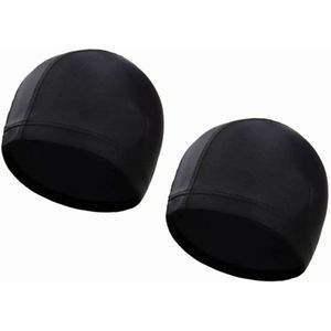 LATRAT 2 stuks eenkleurige badmuts van nylonweefsel, uniseks badmuts, antislip badmuts voor lang en kort haar, atleten, badmuts voor volwassenen, zwart