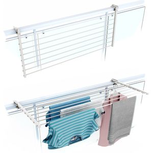 Foxydry DUO 100W - Het opvouwbare balkon-droogrek dat beide kanten op kantelt - geschikt voor balustrades met rechthoekige leuning - Witte kleur - 102 x 63 x 8 cm
