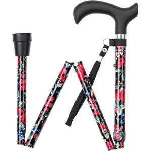 Wandelstok opvouwbaar zwart met fruit print met ergonomisch comfort handvat en polsbandje - Loopstok - Verstelbaar 82 - 94 cm - Lichtgewicht