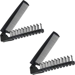 2 stuks kleine opvouwbare kam - 11 cm reiskam - draagbare kam met dubbele kop - massagekopborstel en fijne kam - dameskam - geen haar trekken - zakkam voor kinderen en volwassenen - zwart