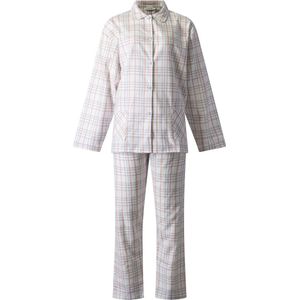 Lunatex - klassieke dames pyjama 641776 - flanel - wit met roze - maat L