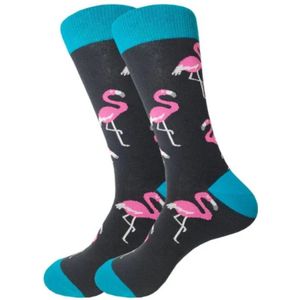 Flamingo sokken | zwart/Blauw | Grappige sokken | Maat: one size ( 38-46 ) | cadeau tip | kado tip | Happy socks | sokken Heren 43-46 | Sokken Heren 39-42