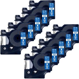 DULA Dymo D1 45816 Compatible label tape - 10 lettertapes - Wit op blauw - 19mm x 7m