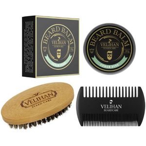 Velihan Beardcare - Baardverzorging Trio Pack - Baardbalsem Cedar Pine, Baardborstel en Baardkam Baardverzorging set - Cadeau voor hem - Baardverzorging - Baard olie - Cadeau voor vriend - Baardgroei - Perfecte cadeau voor man