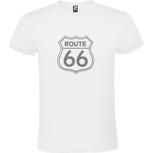 Wit t-shirt met 'Route 66' print Zilver size L