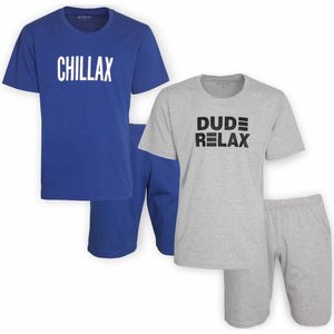 Aprox Heren Shortama - Pyjama Set - Duo-Pack - Blauw & Grijs - Maat M