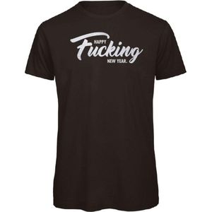 Foute kersttrui t-shirt zwart XL - Happy fucking new year - zilver glitter - soBAD. | Kerst | Nieuwjaar | Unisex | T-shirt dames | T-shirt mannen