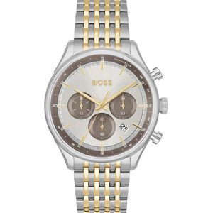 BOSS HB1514053 GREGOR Heren Horloge - Mineraalglas - Staal - Zilverkleurig - 45 mm breed - Quartz - Vouw/Vlindersluiting - 5 ATM (douchen)