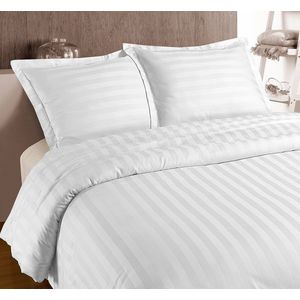 Primaviera Deluxe Hotel Stripe Dekbedovertrek - Lits-Jumeaux - 240X200/220 + 2 x kussenslopen 60x70 - Wit