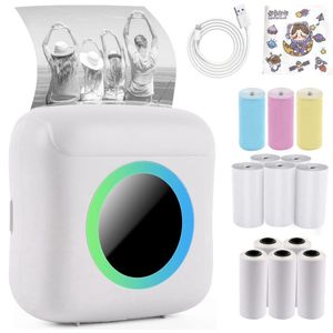 Mobiele fotoprinter - Pocket printer - Mini printer voor mobiel - Foto-etiketten Memo Ontvangstbewijs Papier Printer - met licht 13 rollen printerpapier - voor Smartphone met Android, iOS Systeem - Sticker printer - 5 Pennen