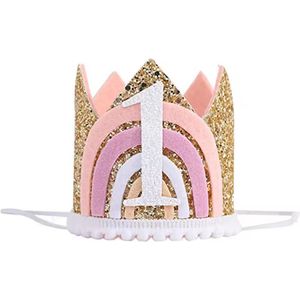 Verjaardagskroon 1 jaar - Baby Meisje Eerste Verjaardag - Goud - Glitters - Feesthoedje