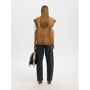 Selected Femme Lulu Brushed Argyle Knit Vest Golden Brown