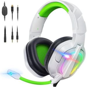StayPowered RGB Gaming Headset - Ultiem Geluid voor Top Gamers - Ergonomisch Ontwerp - Ruisonderdrukkende Microfoon - Brede Compatibiliteit - Gemakkelijke Bediening - RGB Verlichting - Wit/Groen - Levering Sneller dan Aangegeven!