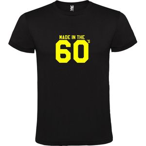 Zwart T shirt met print van "" Made in the 60's / gemaakt in de jaren 60 "" print Neon Geel size S