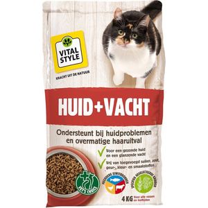 VITALstyle Huid+Vacht - Kattenbrokken - Ondersteunt Bij Huidproblemen En Extreem Verharen - Met o.a. Mariadistel & Heermoes - 4 kg