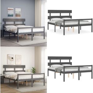 vidaXL Seniorenbed met hoofdbord massief hout grijs - Seniorenbed - Seniorenbedden - Senioren Bed - Bedframe