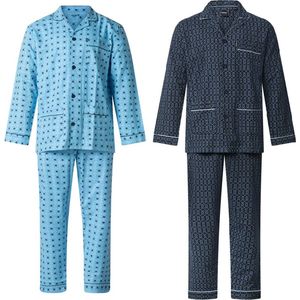 Gentlemen - 2 warme klassieke heren pyjama's (9443 en 9450) met doorknoop - flanel - blauw en donkerblauw - maat 58