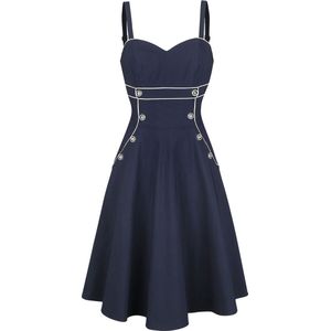 Voodoo Vixen Claudia Nautical Flared Dames Medium-lengte jurk - marineblauw - S