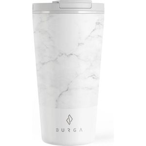 Burga Coffee Mug - Wit Marble - Thermosbeker - 470 ML - Lekdicht - Dubbelwandig RVS - Vrij van BPA / BPS en BPF - Koffiebeker to go