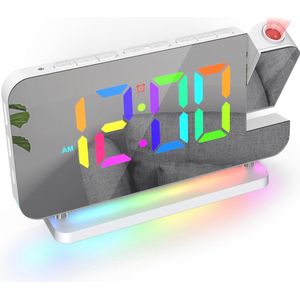 Kleurrijke Projectiewekker met Spiegeloppervlak en Dimming Functie - LED Klok met USB Oplaadpoorten