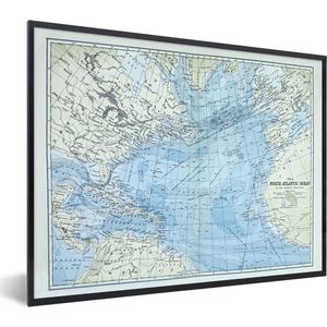 Fotolijst incl. Poster - Klassieke wereldkaart Noordelijke Atlantische oceaan - 80x60 cm - Posterlijst