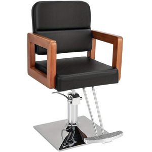 Barberstoel – Kappersstoel – Hairstylingstoel – Salonstoel – Beautystoel – 360° Draaibaar – Verstelbare Hoogte 50-65 cm – Houten Armleuningen – Stabiele Metalen Basis