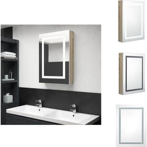 vidaXL LED-opmaakkastje wit/eiken MDF 50x13x70cm - Wandkast met spiegel en LED verlichting - Badkamerkast