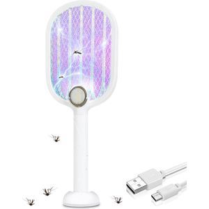 2 in 1 Elektrische Vliegenmepper vliegenvanger Vliegenlamp Insectenlamp Muggenmepper - Uitstekend tegen fruitvliegjes! - Wit - Met USB kabel - Zeer stevig - LED voor muggen aantrekken met UV-Lamp -met standaard