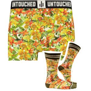 2pack Untouched Tropical Flower boxershort heren + Socks - 43-46 - XL - Grappige cadeaus - Vaderdag cadeautje voor hem - Heren geschenkset - Heren cadeautips