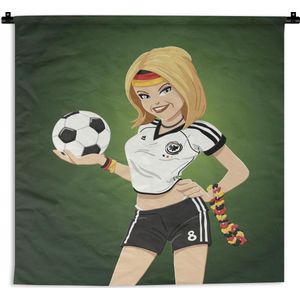 Wandkleed Voetbal illustratie - Een illustratie van een meisje met Duitse kleding en een voetbal Wandkleed katoen 150x200 cm - Wandtapijt met foto