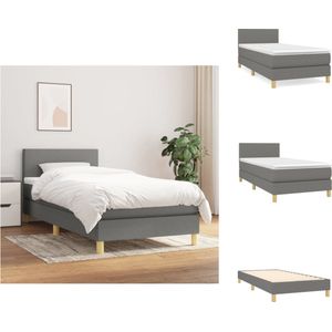 vidaXL Boxspringbed - Donkergrijs - 203 x 100 x 78/88 cm - Duurzame stof - Verstelbaar hoofdbord - Pocketvering matras - Middelharde ondersteuning - Huidvriendelijk topmatras - Inclusief montagehandleiding - Bed