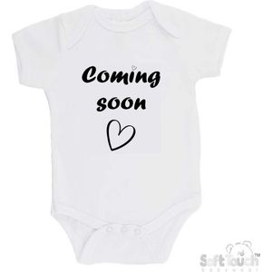 100% katoenen Romper met Tekst ""Coming soon"" - Wit/zwart - Zwangerschap aankondiging - Zwanger - Pregnancy announcement - Baby aankondiging - In verwachting 56/62