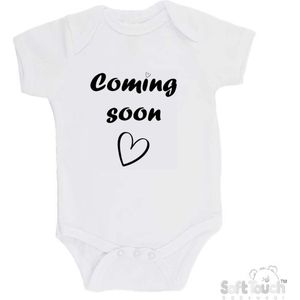 100% katoenen Romper met Tekst "Coming soon" - Wit/zwart - Zwangerschap aankondiging - Zwanger - Pregnancy announcement - Baby aankondiging - In verwachting 62/68