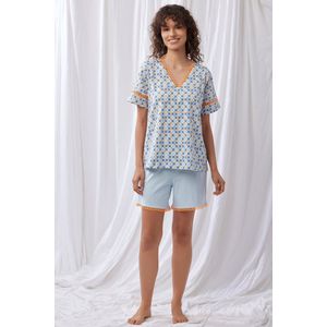 Lords & Lilies pyjama dames - lichtblauw - mozaïek all-overprint - 251-50-XPE-Z/978 - maat L
