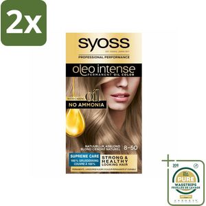 SYOSS - Oleo Intense 8-50 - Haarverf - Permanente Haarkleuring - Natuurlijk Asblond - Langdurige Kleur - Voordeelverpakking - 2 stuks - Olie-formule - Grijsdekking