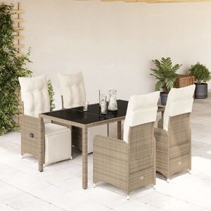 vidaXL 5-delige Bistroset met kussens - Beige Tuinmeubels - Bistroset - Lounge Set - Buitendecoratie - Poly Ratten - Outdoor Furniture - Patio Set - Garden Chairs