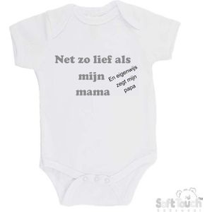 100% katoenen Romper ""Net zo lief als mijn mama en eigenwijs zegt mijn papa"" Unisex Katoen Wit/grijs/zwart Maat 62/68