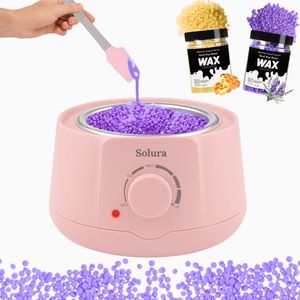 Solura Wax Apparaat Roze - Ontharingsapparaat - Harsapparaat - Waxverwarmer - Wax Heater - Ontharen - Wax Beans - 400 gram Wax Parels - Siliconen Spatel - Geschikt voor het Ontharen van Lichaam en Gezicht