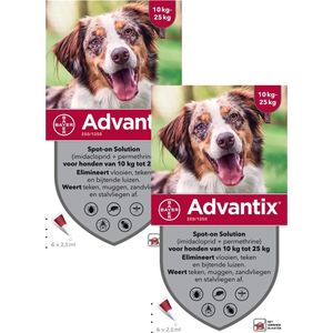 Bayer Advantix Vlooien & Teken Pipetten - Hond 10 tot 25kg - 2 x 6 stuks