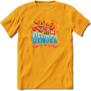 ove Has No Gender | Pride T-Shirt | Grappig LHBTIQ+ / LGBTQ / Gay / Homo / Lesbi Cadeau Shirt | Dames - Heren - Unisex | Tshirt Kleding Kado | - Geel - XXL