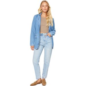 Trendyol Blauwe Mom Jeans Met Hoge Taille En Dubbele Knoop Twoss21Je0153