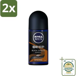 Nivea - Men - Deodorant - Roller - Deep Black Carbon Espresso - 50 ml - Voordeelverpakking - 2 stuks - Anti-transpirant - Zweetvermindering