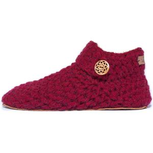 Kingdom of Wow - Sloffen Enkelhoogte Dames Wol Barefoot Wine Rood Maat 38/39 - Handgemaakt