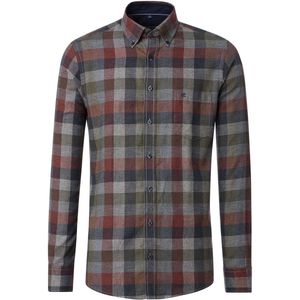 CASA MODA Sport casual fit overhemd - mouwlengte 72 cm - dobby - rood met grijs geruit - Strijkvriendelijk - Boordmaat: 41 - 42