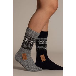 Alpaca Wollen Sokken - Winter kousen | Alpaca Sokken | Dames | Heren | unisex |grijstinten | 3 Paar | Alpaca Wol | Maat 43-46 | Heerlijk Warm en Rekbaar | Versiert met ijskristallen | wintersport