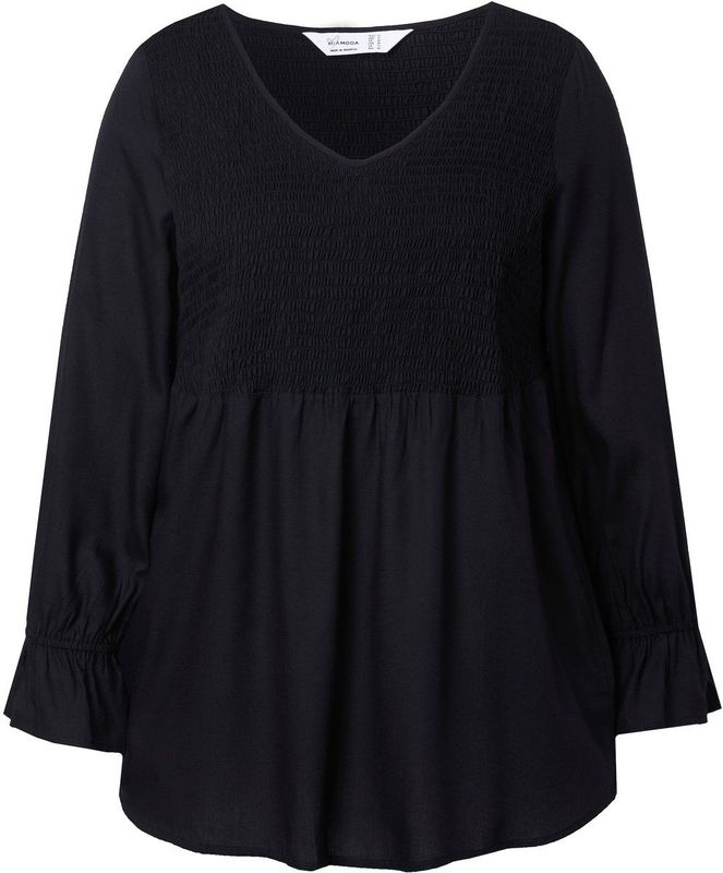 MIAMODA MIAMODA - Dames - Blouse A-lijn elastisch gerimpelde borst - Zwart - Maat 42