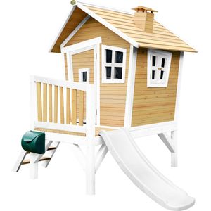 AXI Robin Speelhuis in Bruin/Wit - Met Verdieping en Witte glijbaan - Speelhuisje op palen met veranda - FSC hout - Speeltoestel voor de tuin