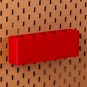 Standaard bakje voor Ikea Skadis pegboard 24x5x8 cm - Rood - Met tussenschotjes - Opberger