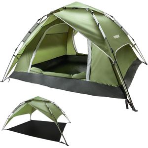 2 in 1 pop-up kampeertenten voor 2-4 personen, dubbelwandige waterdichte UV-bescherming koepeltenten voor familie, trekking, buiten, festival