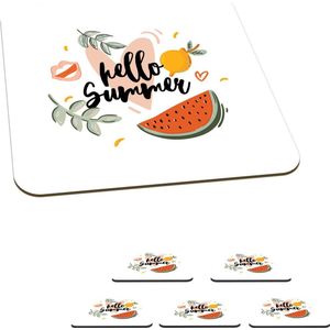 Onderzetters voor glazen - Watermeloen - Zomer - Roze - 10x10 cm - Glasonderzetters - 6 stuks